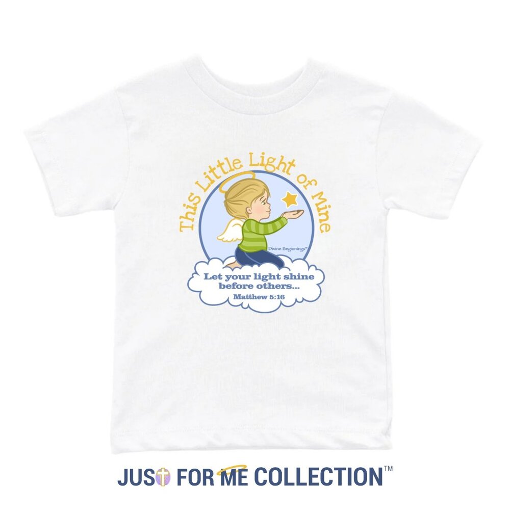 This Little Light of Mine T-shirt -Boys Toddler Christian T-shirt (White-blonde)